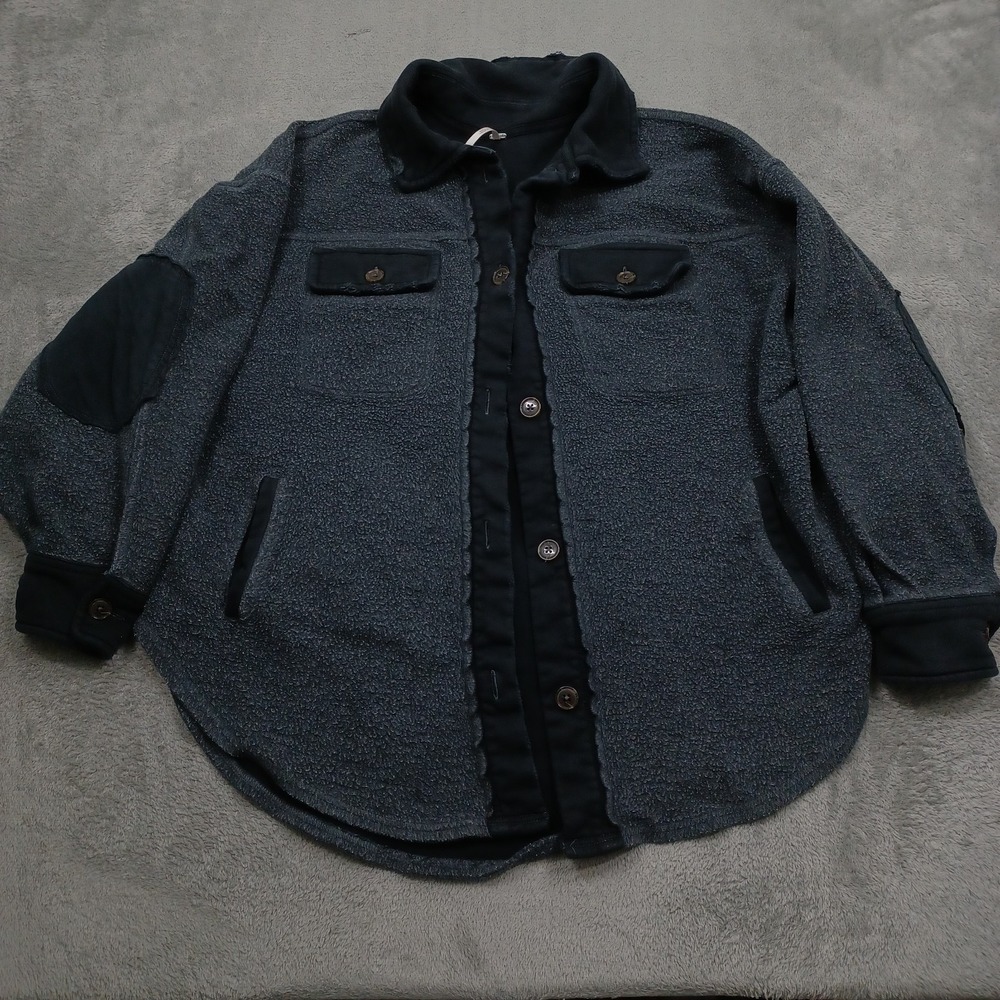 Free People Top Womens XS Gray Fleece Pockets Heavyweight Preppy Boho